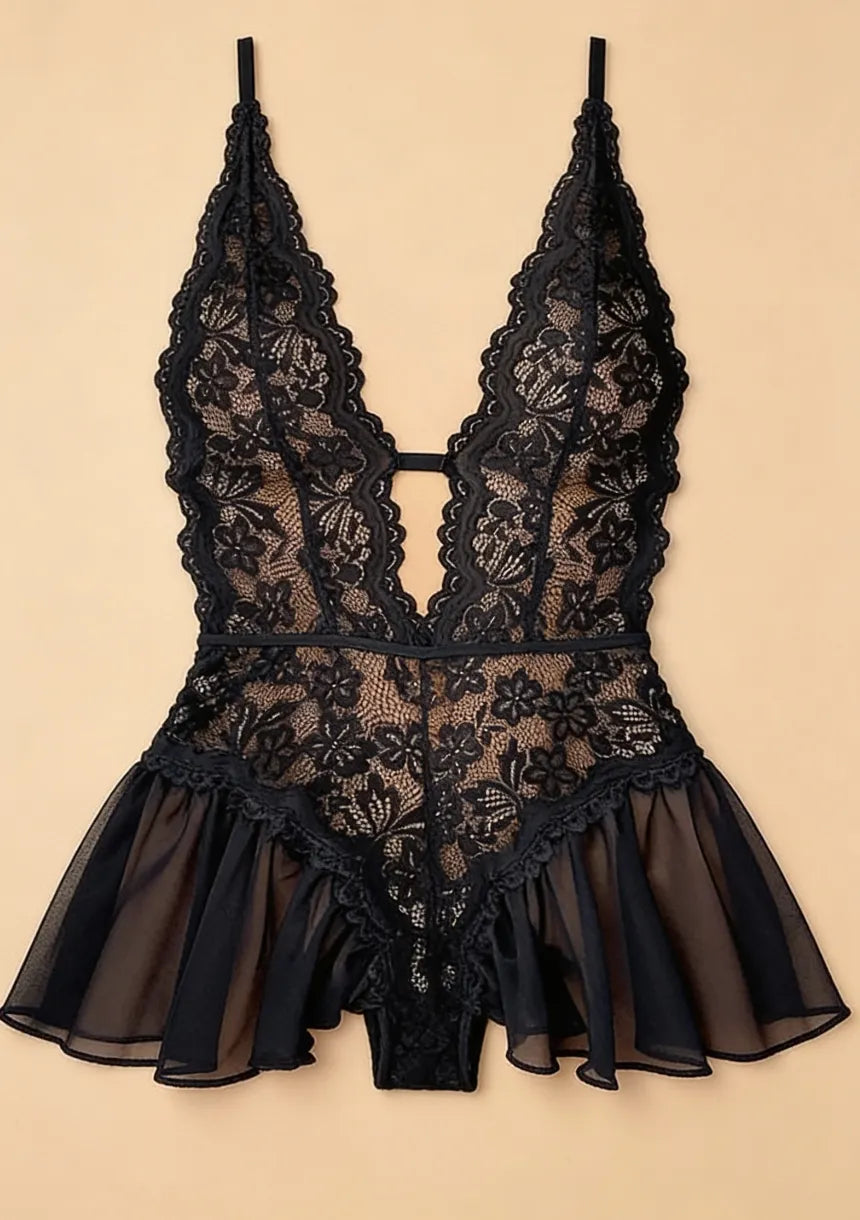 Koronkowe body z wiązaniem na szyi