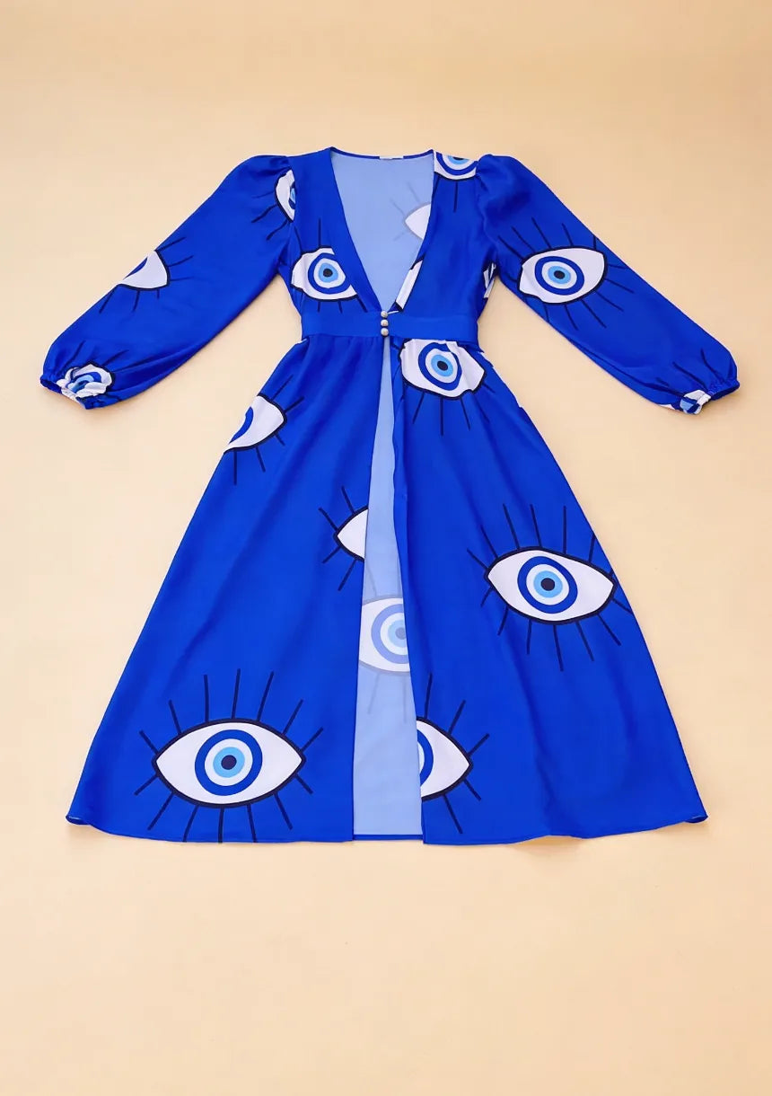 Długie kimono plażowe ze motywem oczu