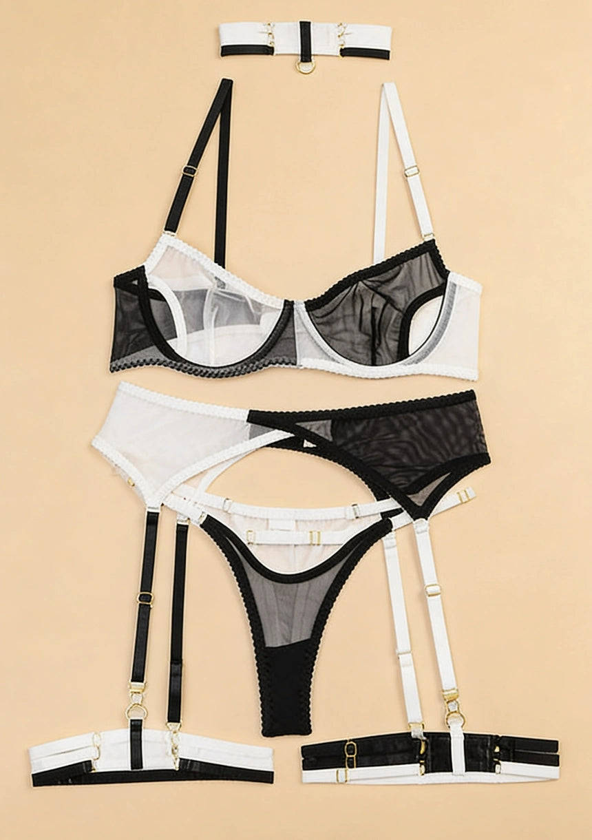 Koronkowy komplet bielizny kontrastowy