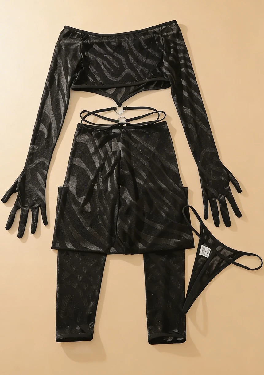 Komplet bielizny bodystocking z długimi rajstopami bez stóp