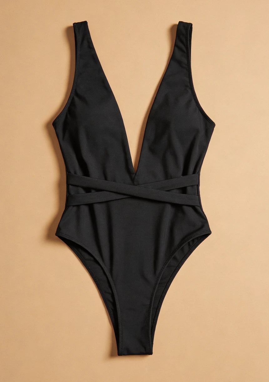 Jednoczęściowy strój kąpielowy z wiązaniem z tyłu