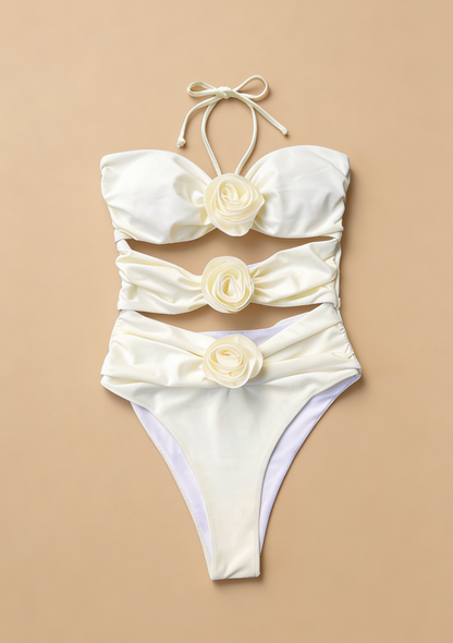 Jednoczęściowy strój kąpielowy z regulowanym wiązaniem na szyi