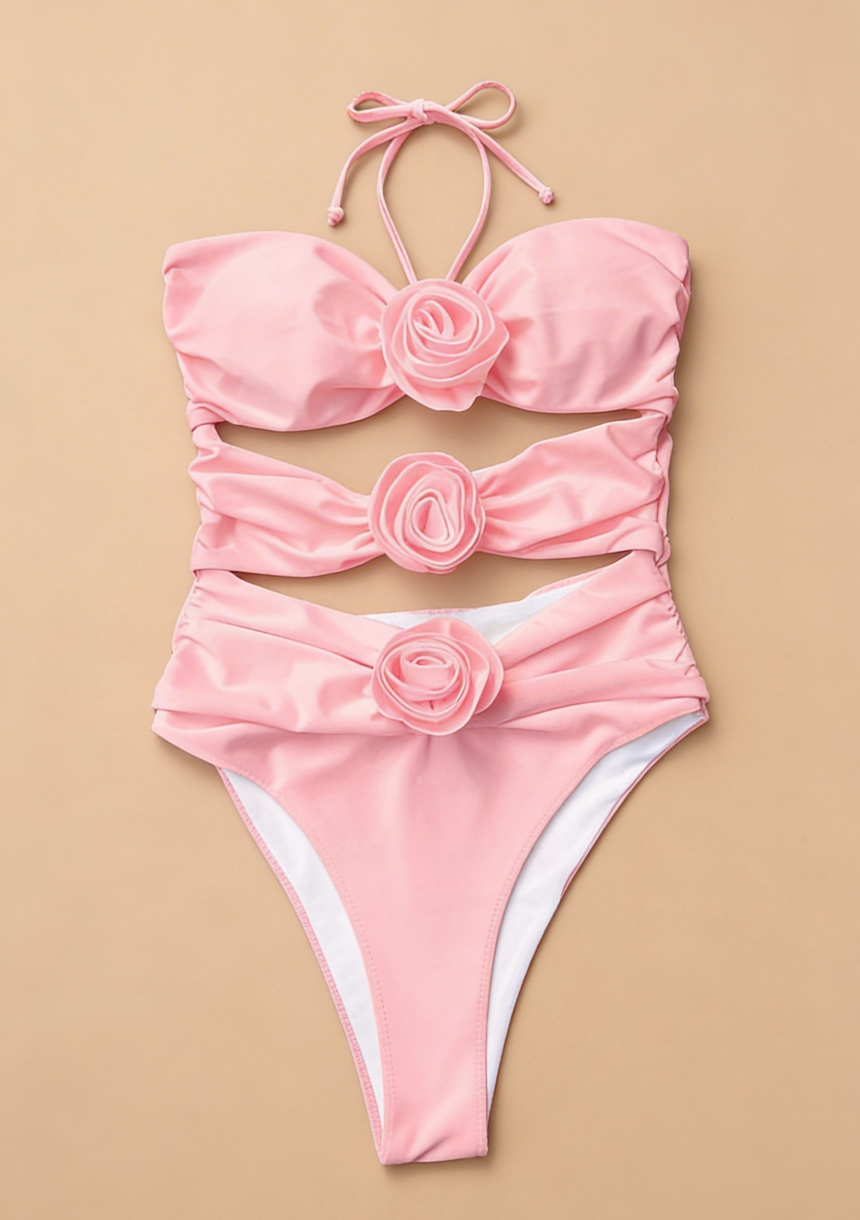 Jednoczęściowy strój kąpielowy z regulowanym wiązaniem na szyi