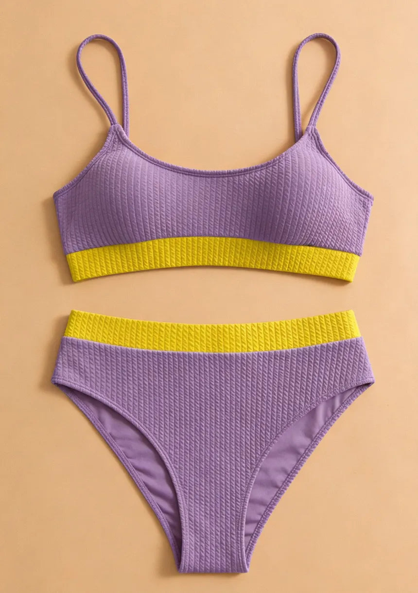 Dwuczęściowy strój kąpielowy z wysokim stanem