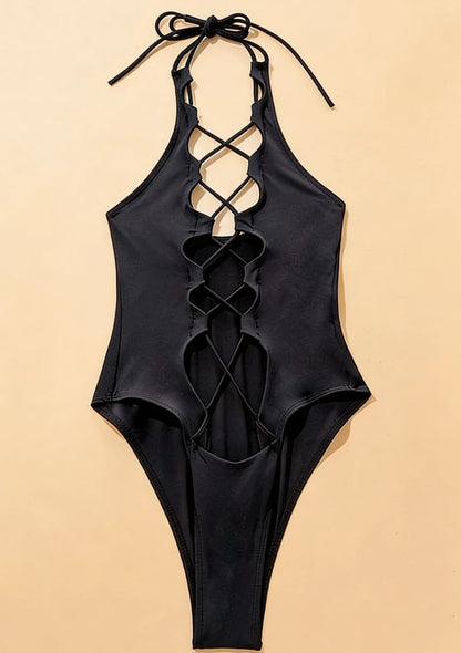 Jednoczęściowy strój kąpielowy z sznurowaniem z przodu