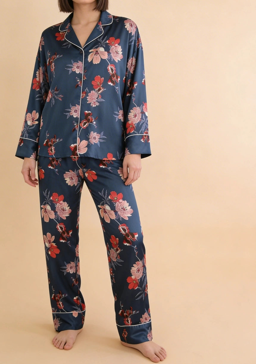 Klasyczna piżama damska z koszulową górą
