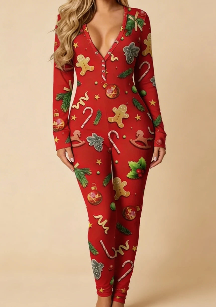 Jednoczęściowa piżama damska z motywem świątecznym