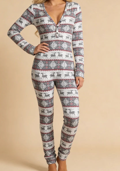 Jednoczęściowa piżama damska z motywem świątecznym