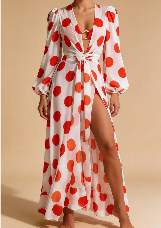 Damskie kimono plażowe w czerwone grochy