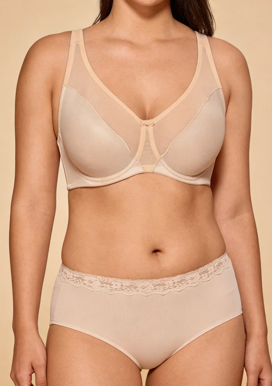 Biustonosz full cup z siateczkowymi wstawkami na dekolcie