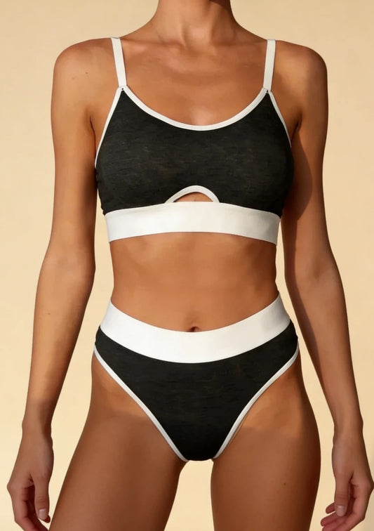 Wygodny komplet bielizny w prążki z kontrastowymi szwami