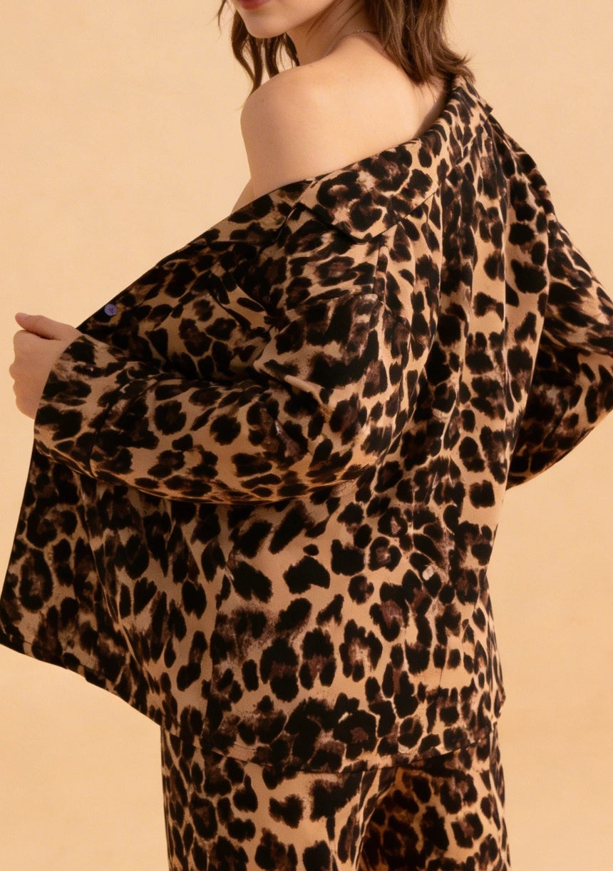 Koszulowa piżama damska w panterkę