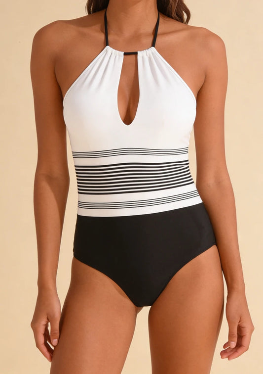 Jednoczęściowy kostium kąpielowy z zapięciem z tyłu