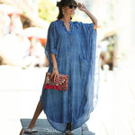 Kimono Plażowe o Kroju Koszuli - Niebieski / Uniwersalny