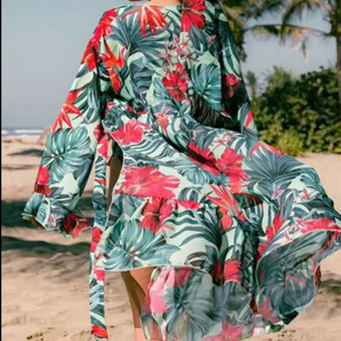 Kimono Plażowe z Motywem Egzotycznych Roślin - Uniwersalny