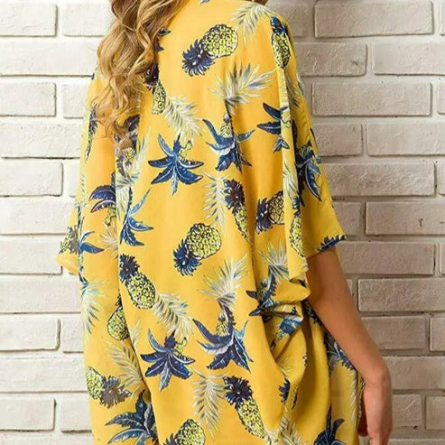 Kolorowe Kimono Plażowe - żółty / m