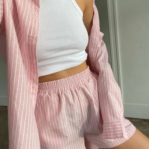 Koszulowa piżama damska - Różowy / S