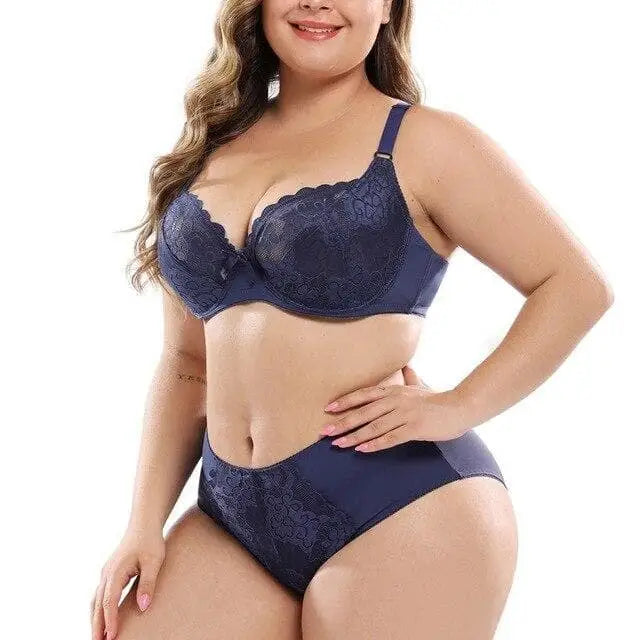 Niebieski Komplet bielizny koronkowej plus size