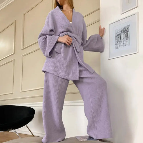 Piżama damska o kroju kimona - Fioletowy / S