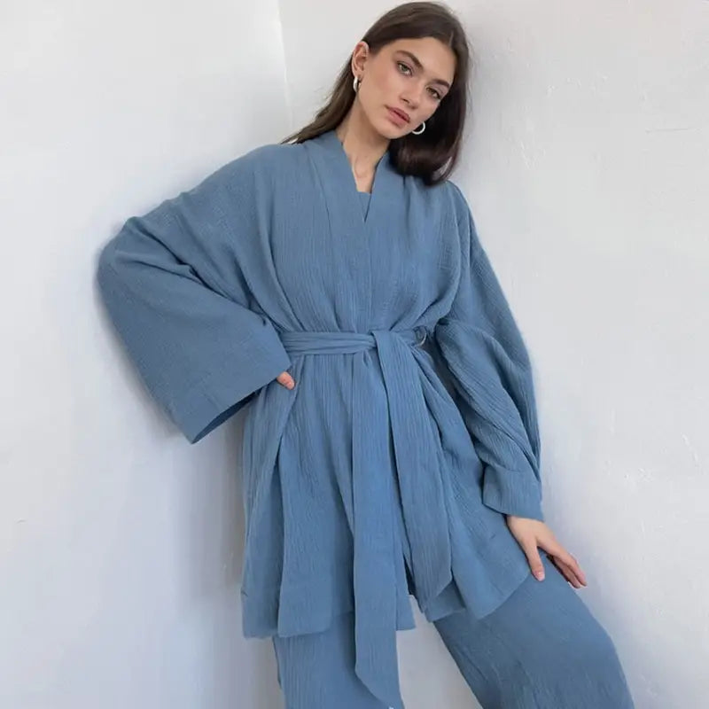 Piżama damska o kroju kimona - Niebieski / S