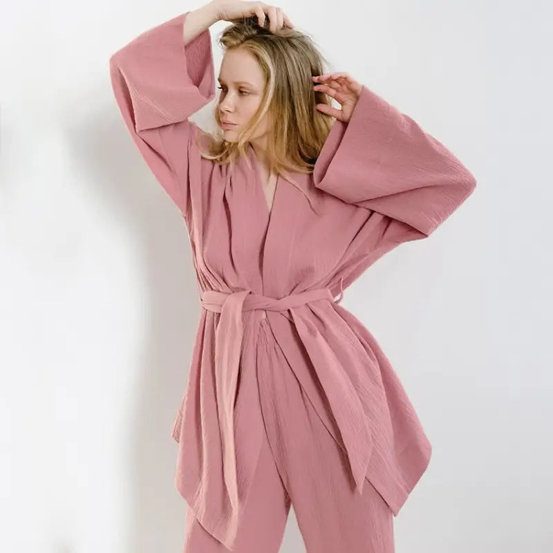 Piżama damska o kroju kimona - Różowy / S