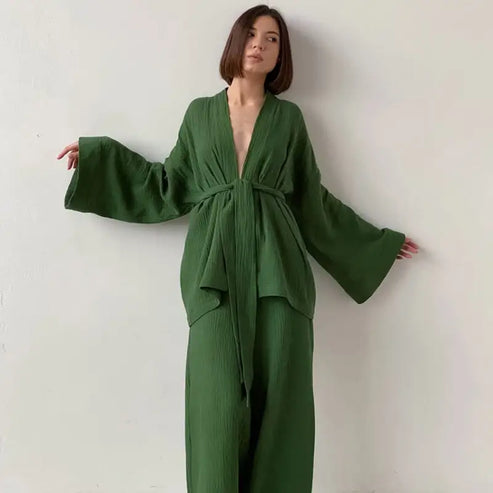 Piżama damska o kroju kimona - Zielony / S