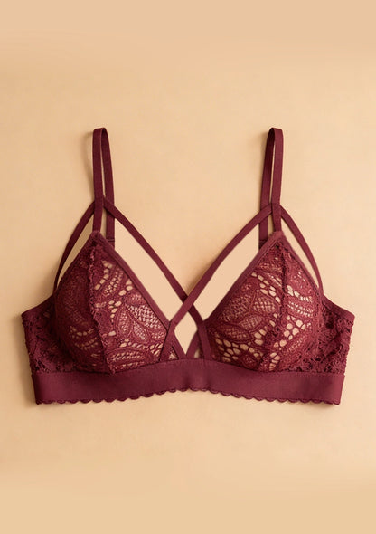 Biustonosz koronkowy bralette z dekoracyjnymi paskami