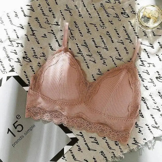 Różowy Biustonosz bralette prążkowany materiał