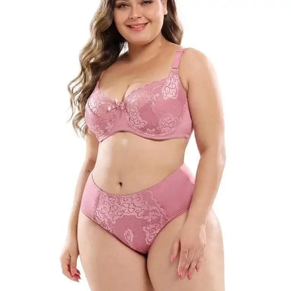 Różowy Komplet bielizny koronkowej plus size